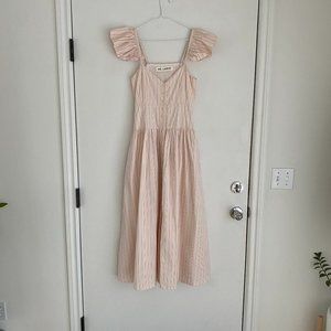 Elegant Pink Midi Dress with Ruffle Sleeves